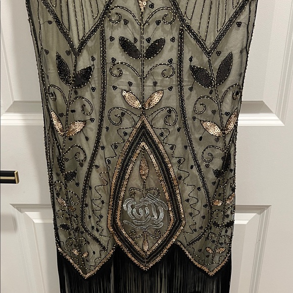 Black and Gold Beaded Fringe Dress - Picture 6 of 8